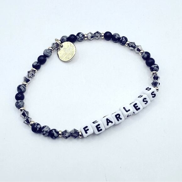 Little Words Project FEARLESS Bracelet Beaded Casual Stretch Grey White Boho - Picture 1 of 6